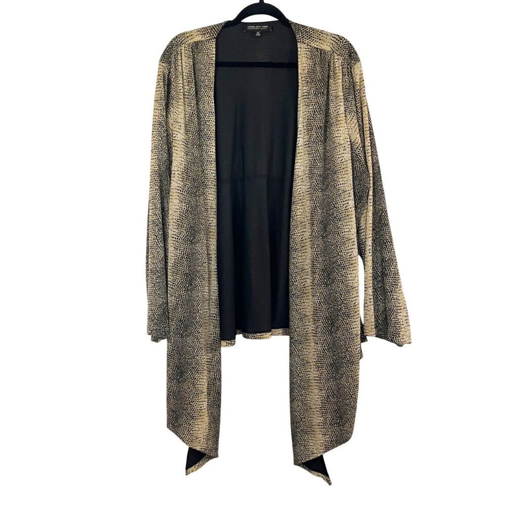 Jones New York Animal‎ Print Open Front Waterfall Dressy Cardigan Jacket Size 3X